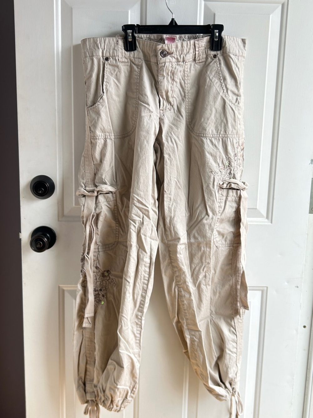 Y2K Xhilaration Tan Cargo Pants with Embroidery and Sequins Size 13